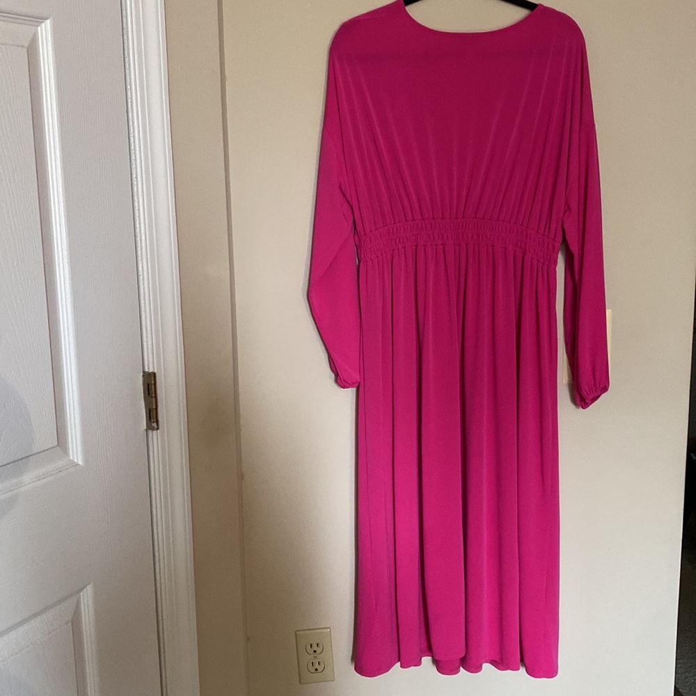 ASOS Pink Balloon Sleeve Jersey Knit Midi Dress Size 14 - Picture 5 of 10